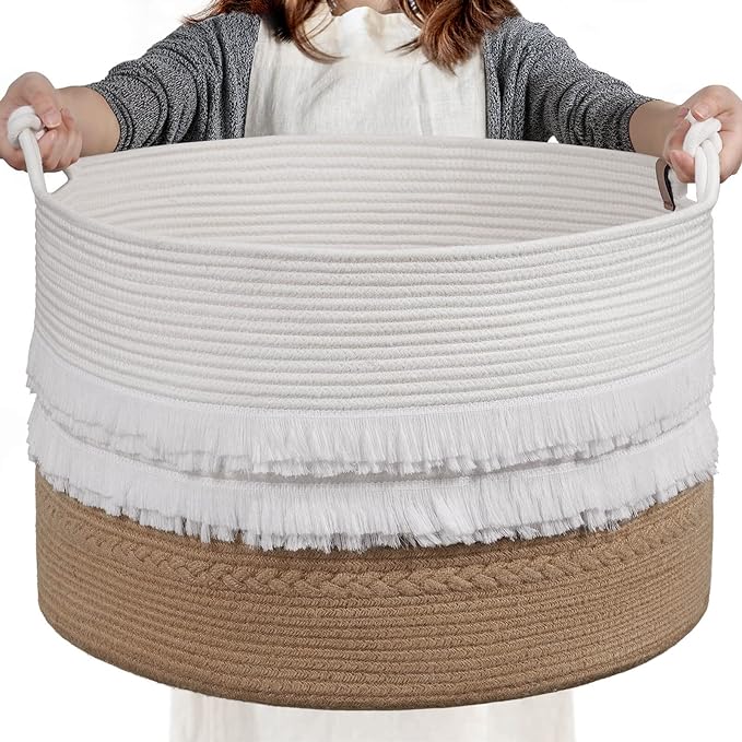 Goodpick Camel Tassel Large Woven Laundry Basket