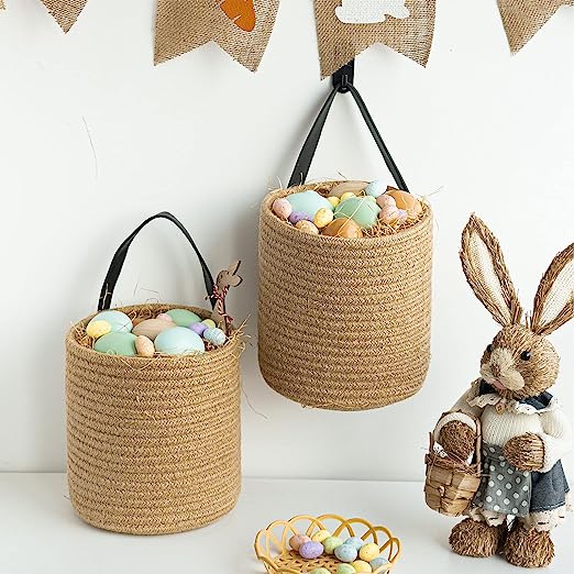 Goodpick Small Jute Woven Hanging Basket Decor Set of 2
