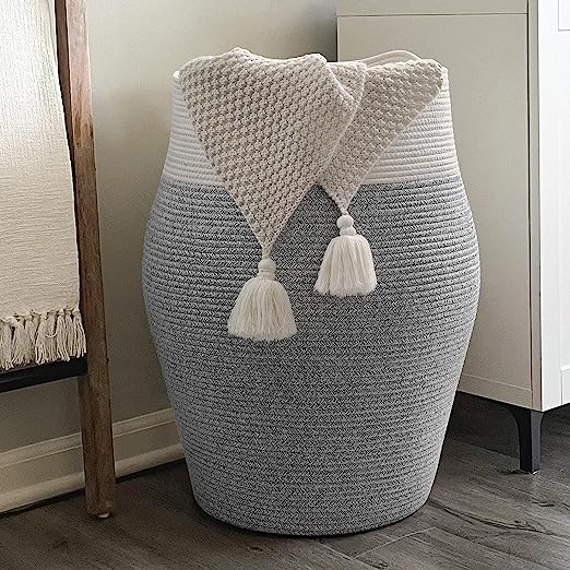 Goodpick Light Grey Large Cotton Woven Laundry Tall Hamper