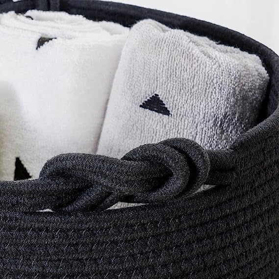 Goodpick 3 Pack Black Cotton Rope Nursery Storage Basket