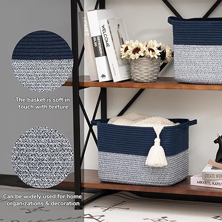 Goodpick Blue Shelf Woven Storage Basket Set of 3