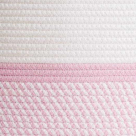 Goodpick Pink & White XXL Extra Large Cotton Rope Woven Basket