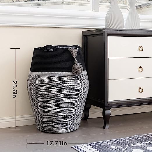 Goodpick Black&Grey Large Cotton Woven Laundry Tall Hamper