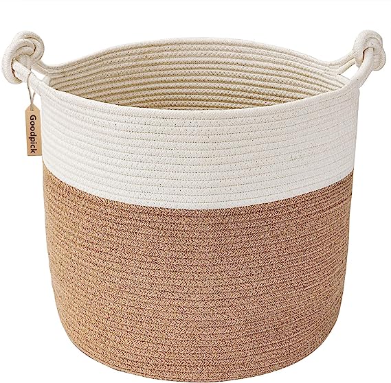 Goodpick White&Jute Knotted Cotton Rope Basket