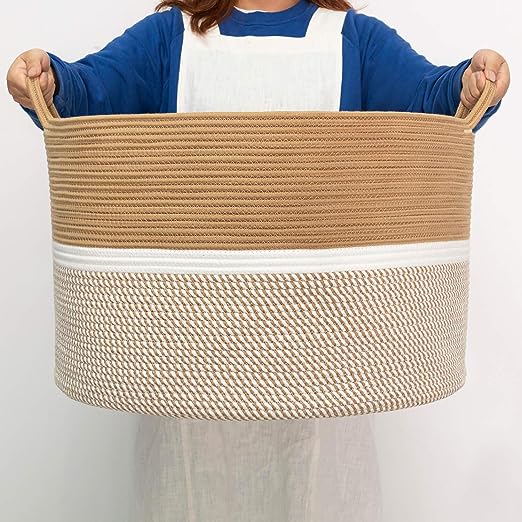 Goodpick Brown & White XXL Extra Large Cotton Rope Woven Basket