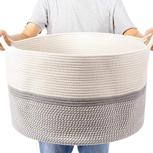 Goodpick Grey & White XXL Extra Large Cotton Rope Woven Basket