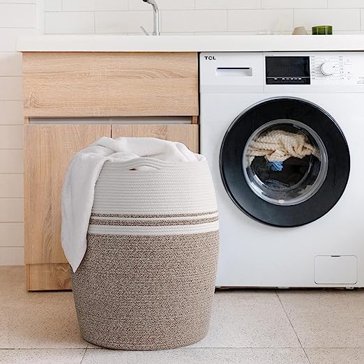 Goodpick White & Brown Large Laundry Hamper