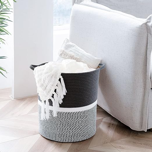 Goodpick Black Tall Large Cotton Rope Basket