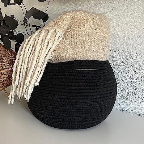 Goodpick Small Black Ball Cotton Rope Storage Basket