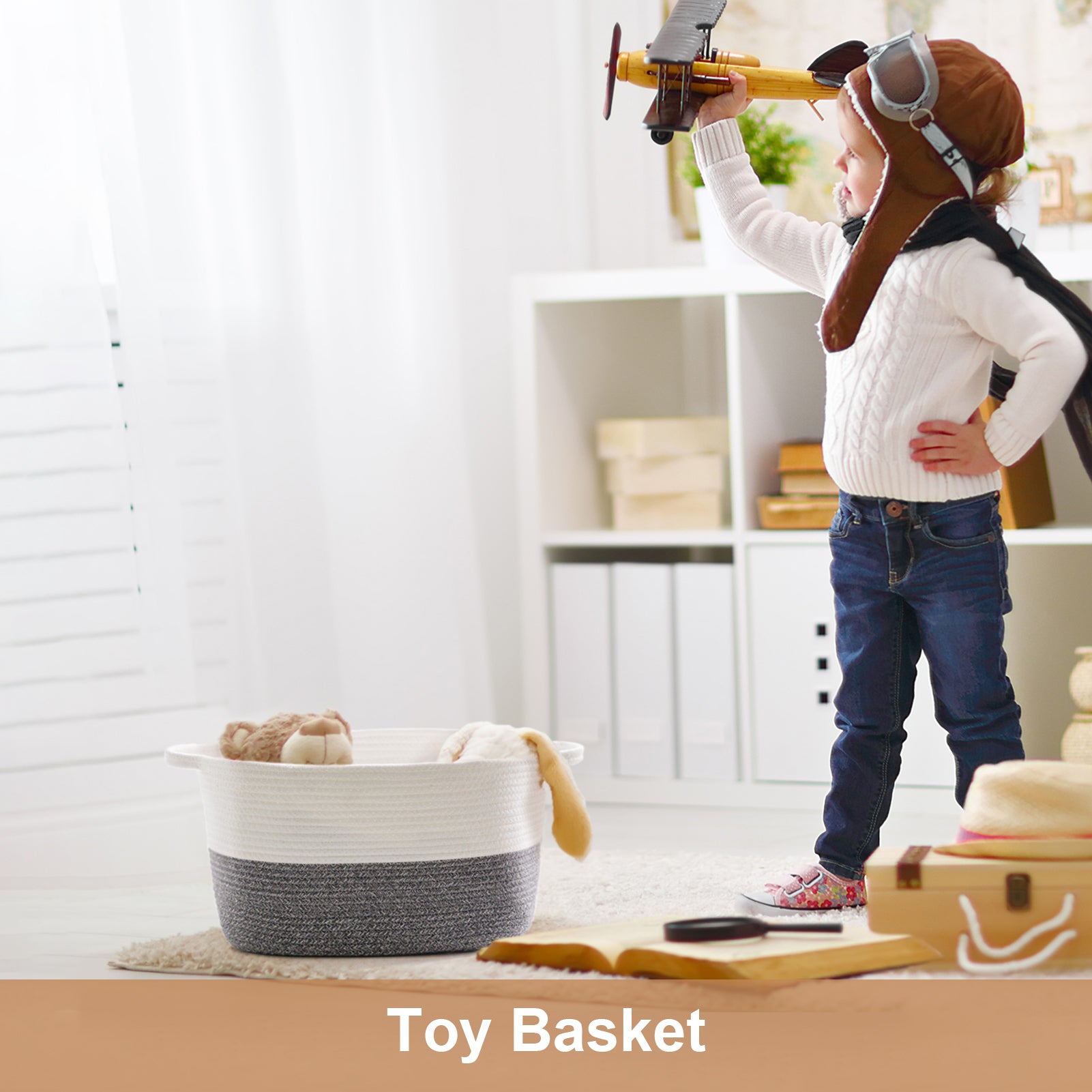 Goodpick Grey Square Woven Rope Basket