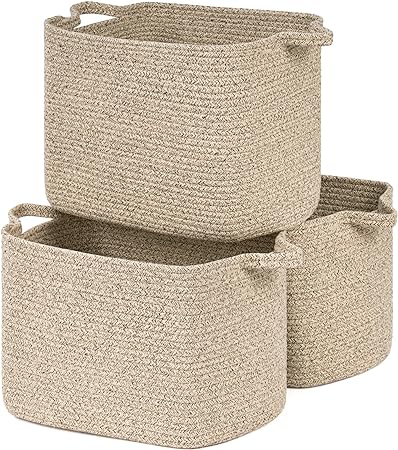 Goodpick Brown Square Woven Rope Basket -3 Packs