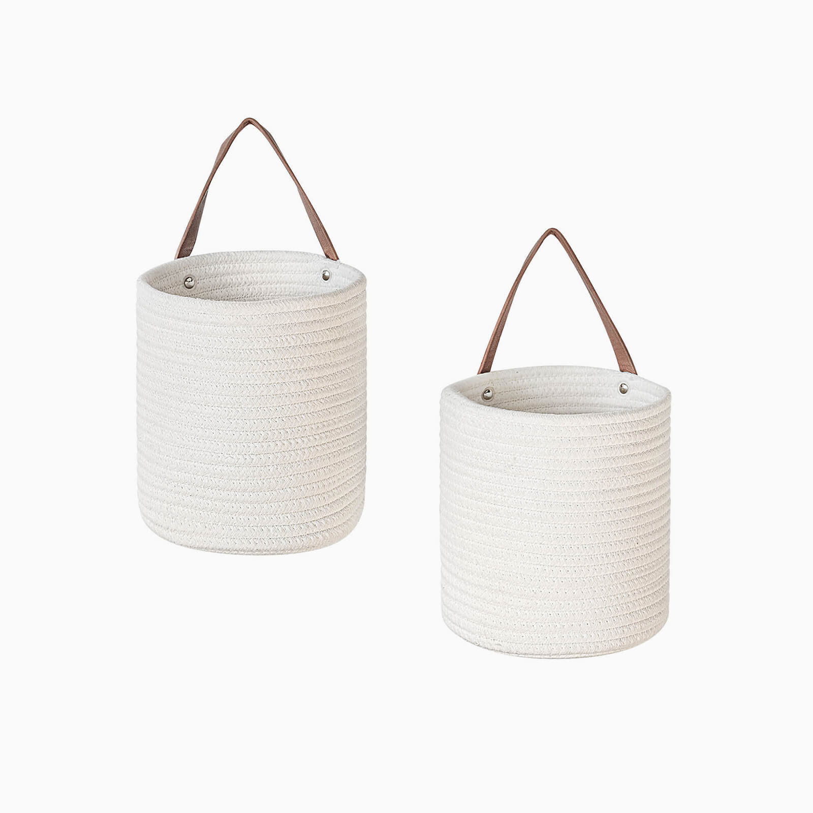 Goodpick Small White Woven Hanging Basket Decor Set of 2