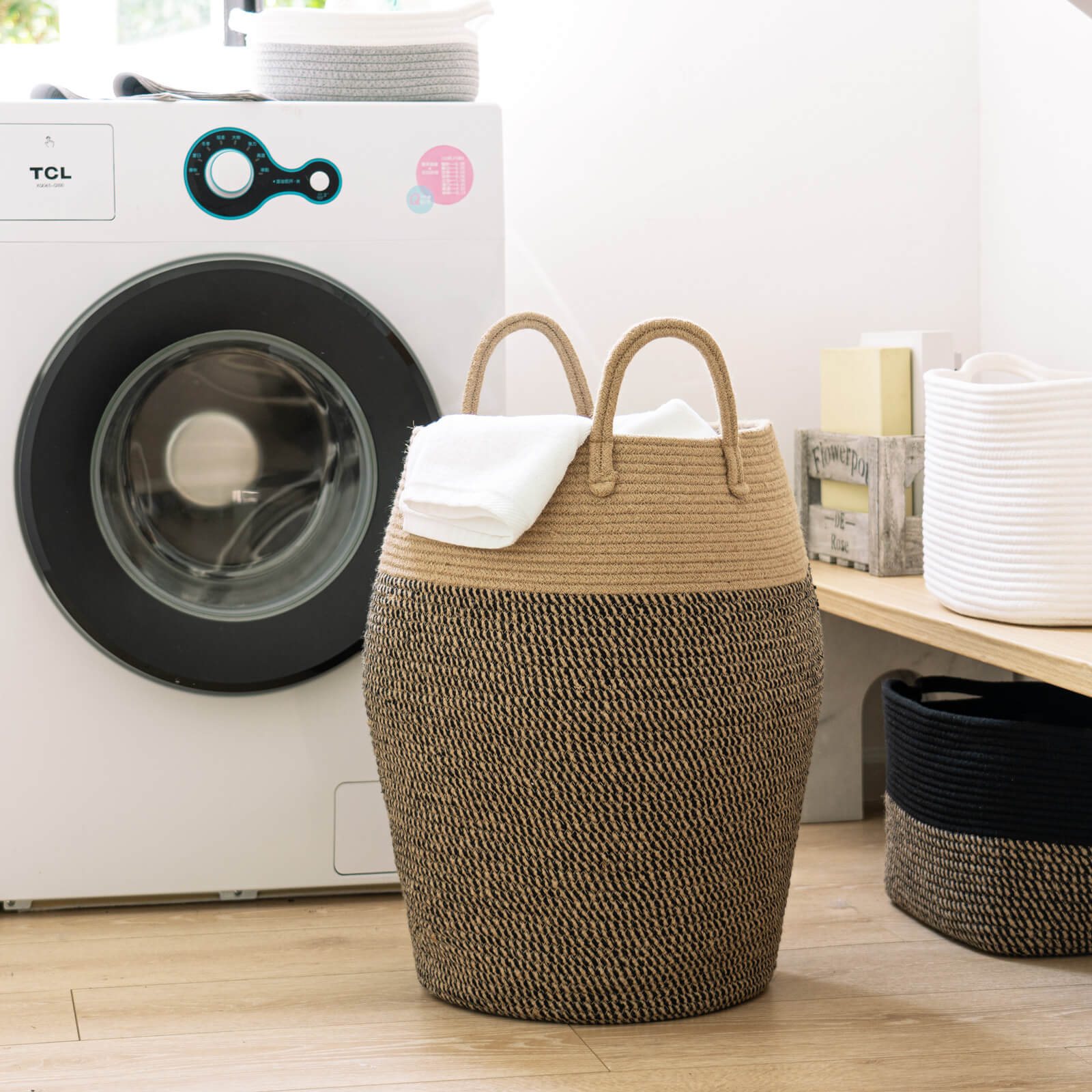Goodpick Tall Wicker Laundry Basket with Handles