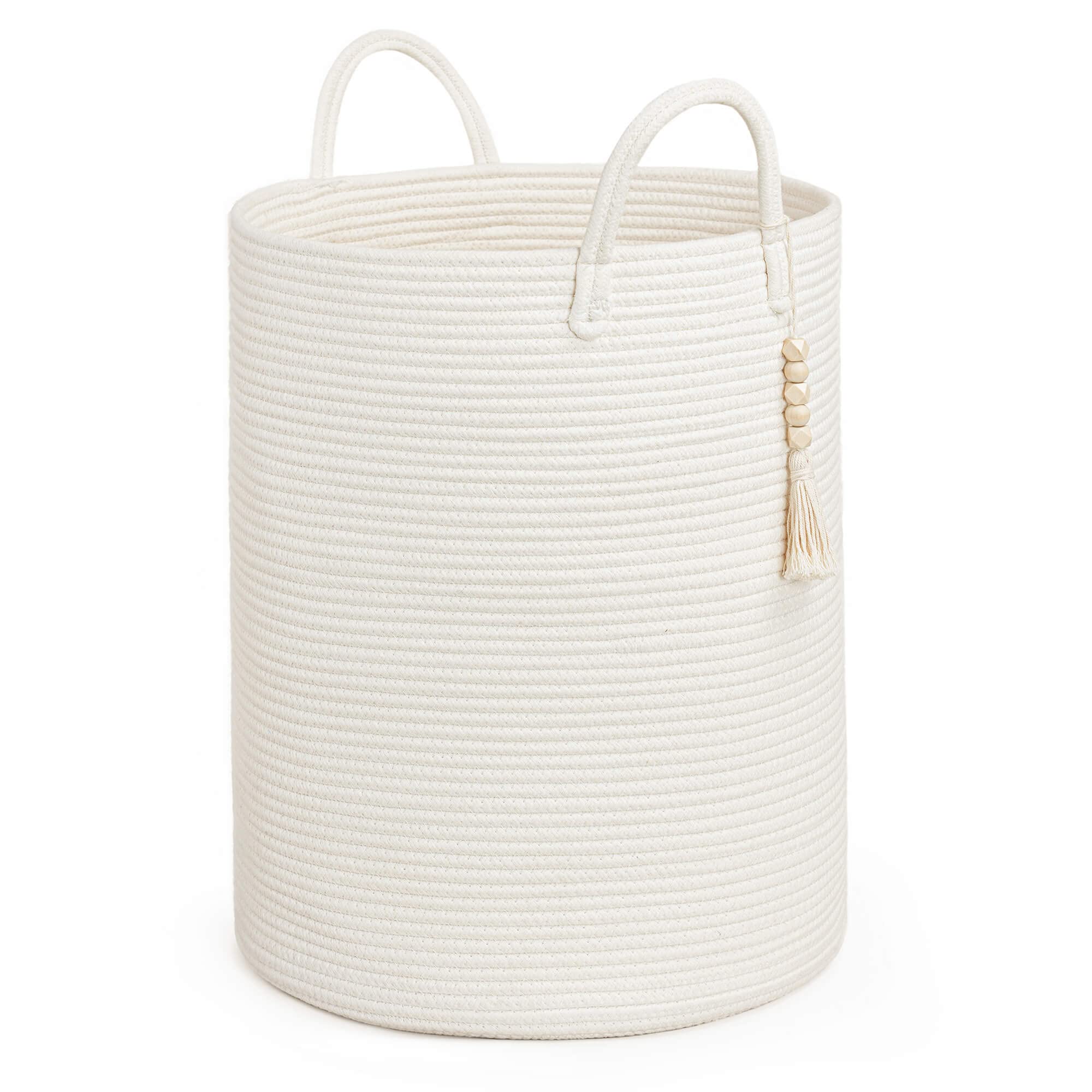 Goodpick White Tall Wicker Laundry Basket with handles